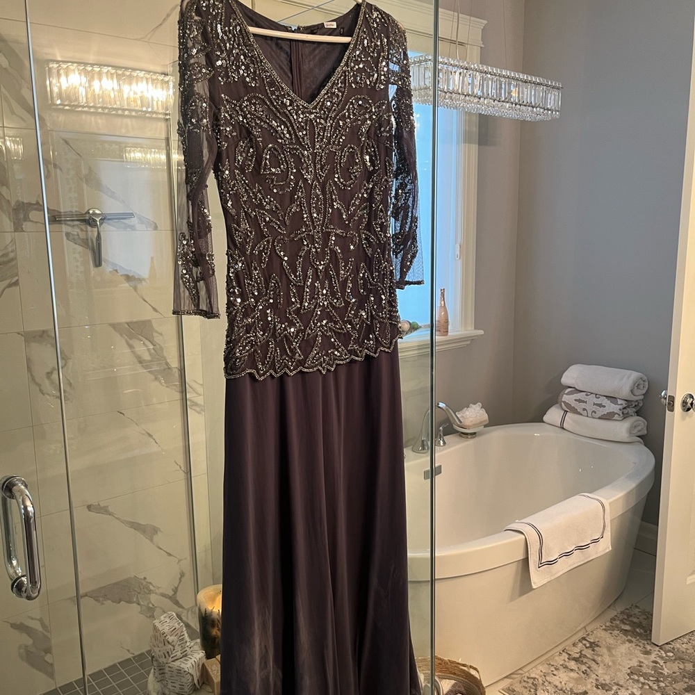 Sequin-Embellished V-Neck Maxi Dress in Deep Plum